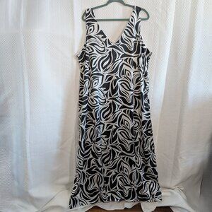 Nicole Miller New York Black & White Satin Maxi Dress Plus Size 2X Resortwear